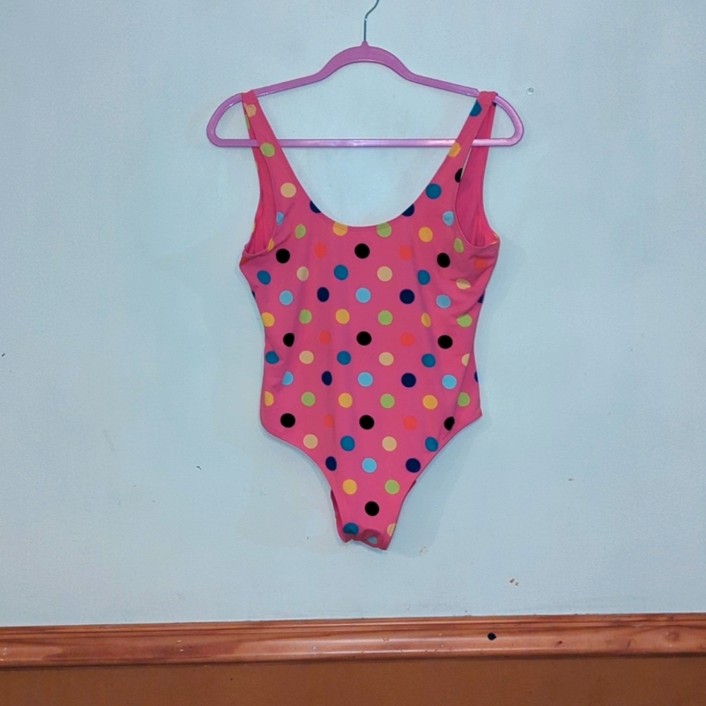 Pink polkadot one piece swimsuit